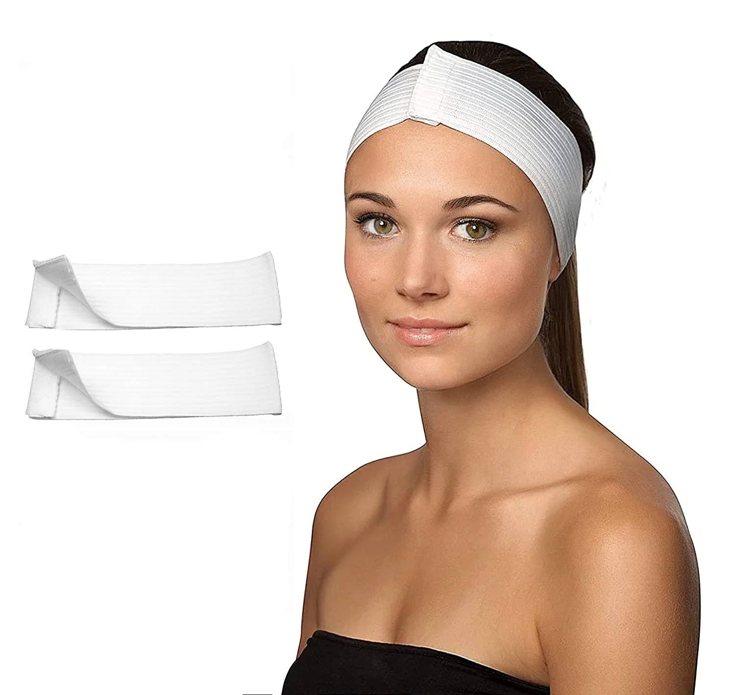 Elastic Headbands with Velcro Closure, White, 48 ct - Image 3