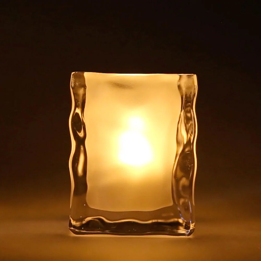 Frosted Glass Ice Cube Candle Holders, 6 ct