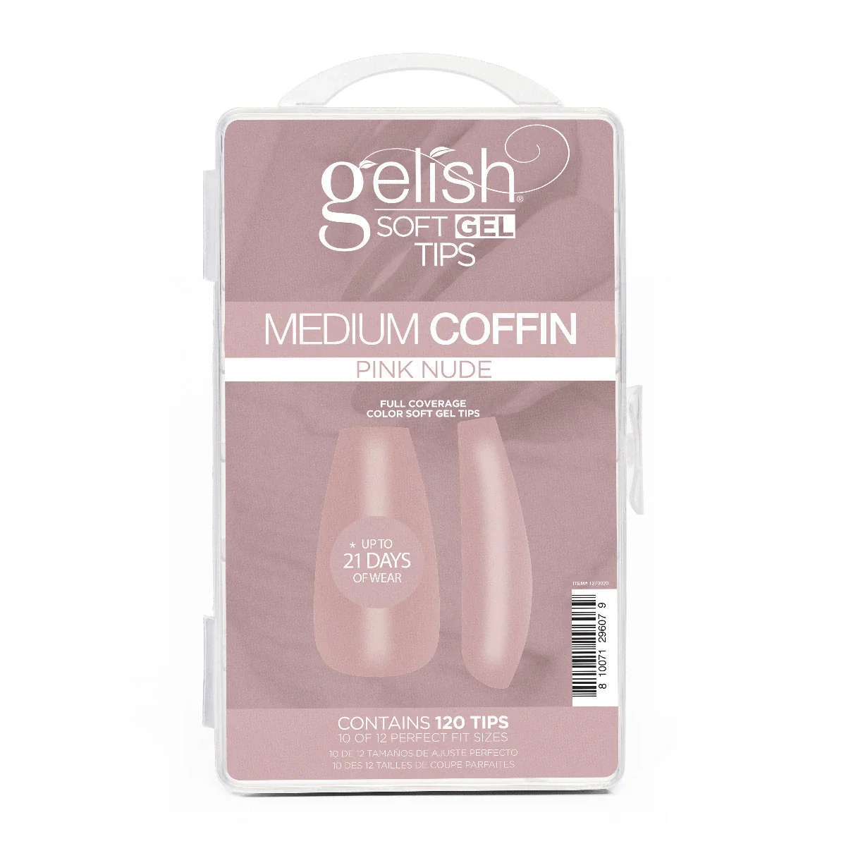 Gelish Soft Gel Tips, Pink Nude, Medium Coffin, 120 ct