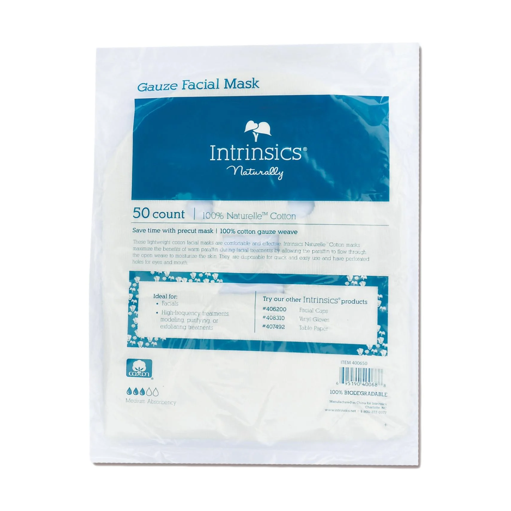 Intrinsics Precut Gauze Facial Masks, 50 ct