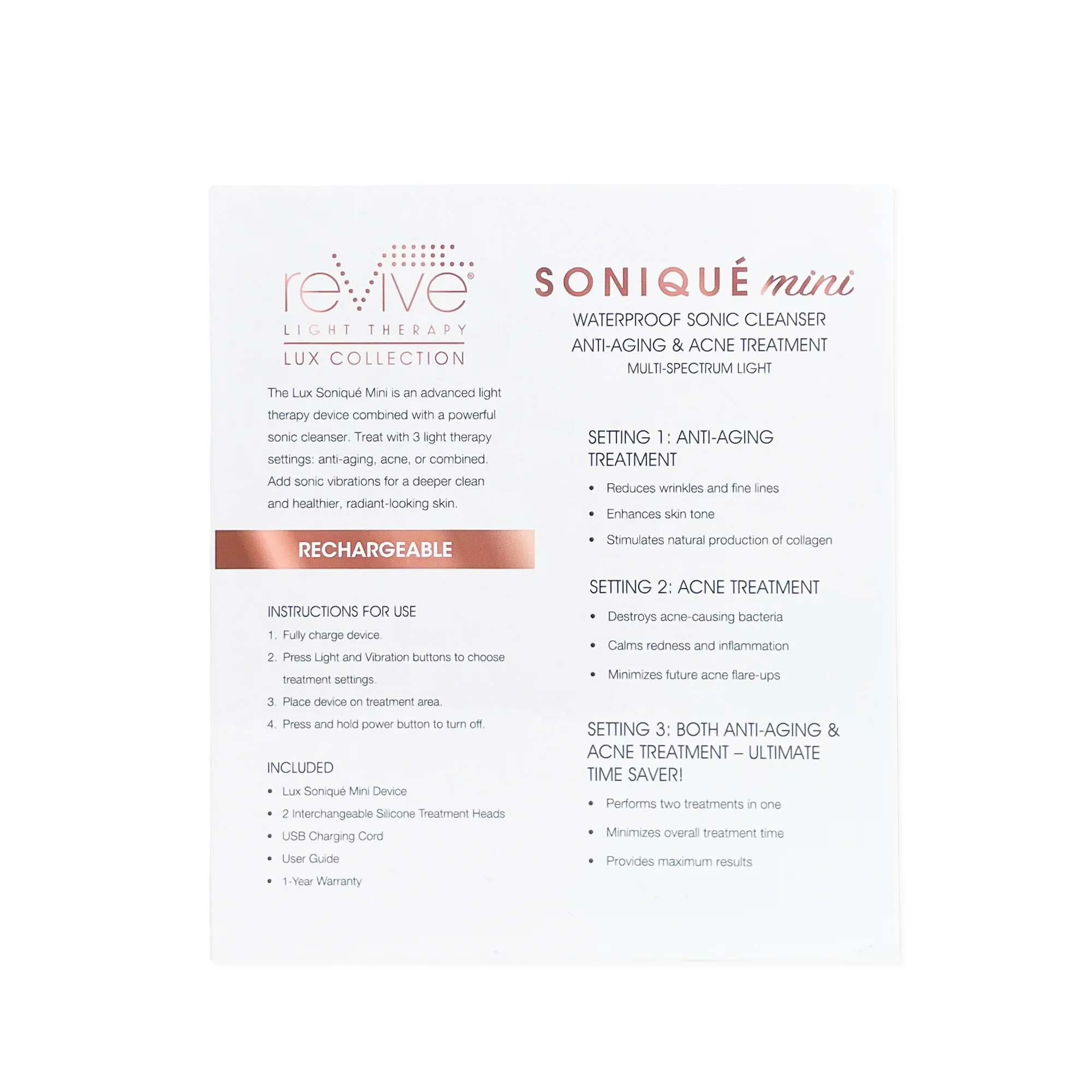 Lux Soniqué Mini LED Sonic Cleanser, Wrinkle Reduction & Acne Treatment by reVive Light Therapy - Image 15