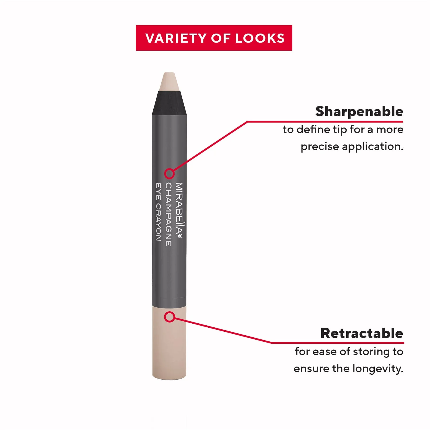 Mirabella Retractable Eye Crayon, Champagne, 1.6 g - Image 4