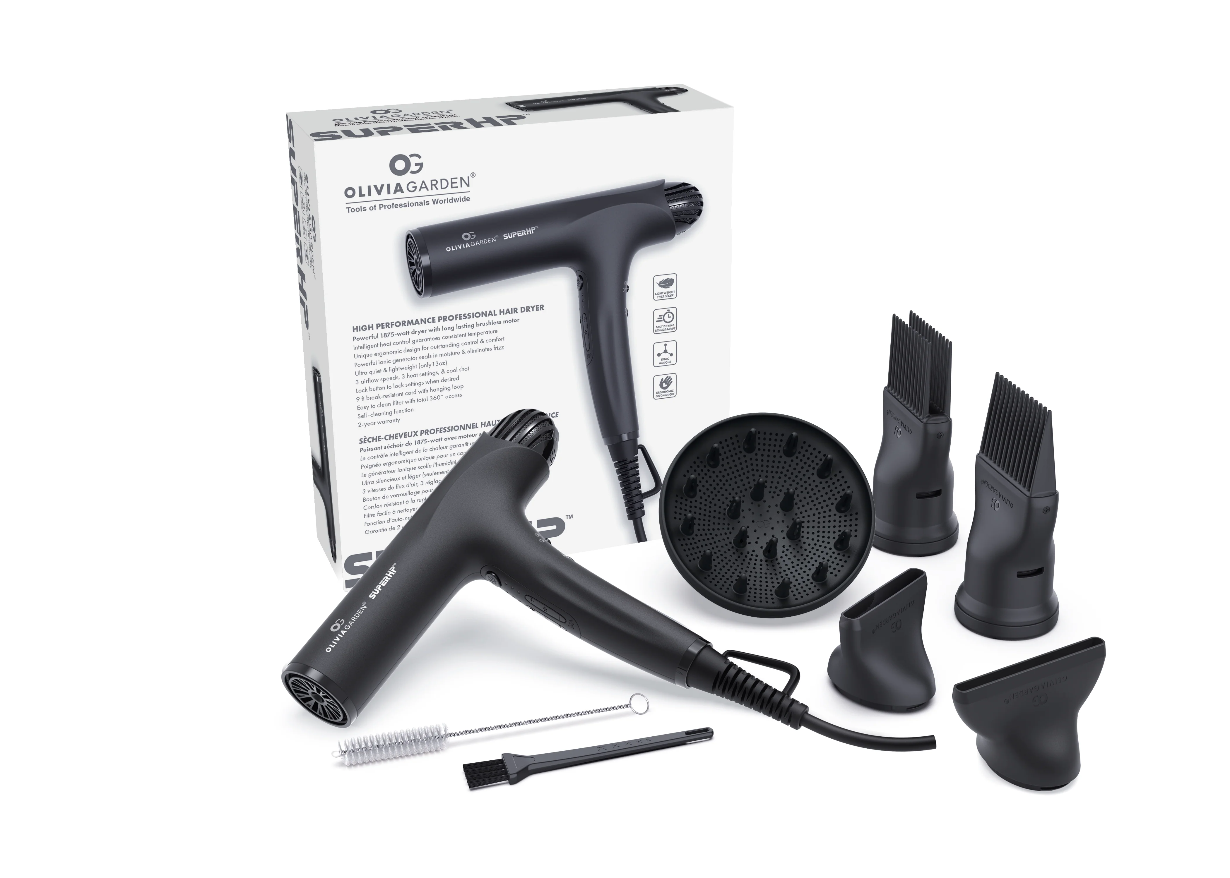 Olivia Garden Super HP Hair Dryer, Black - Image 2