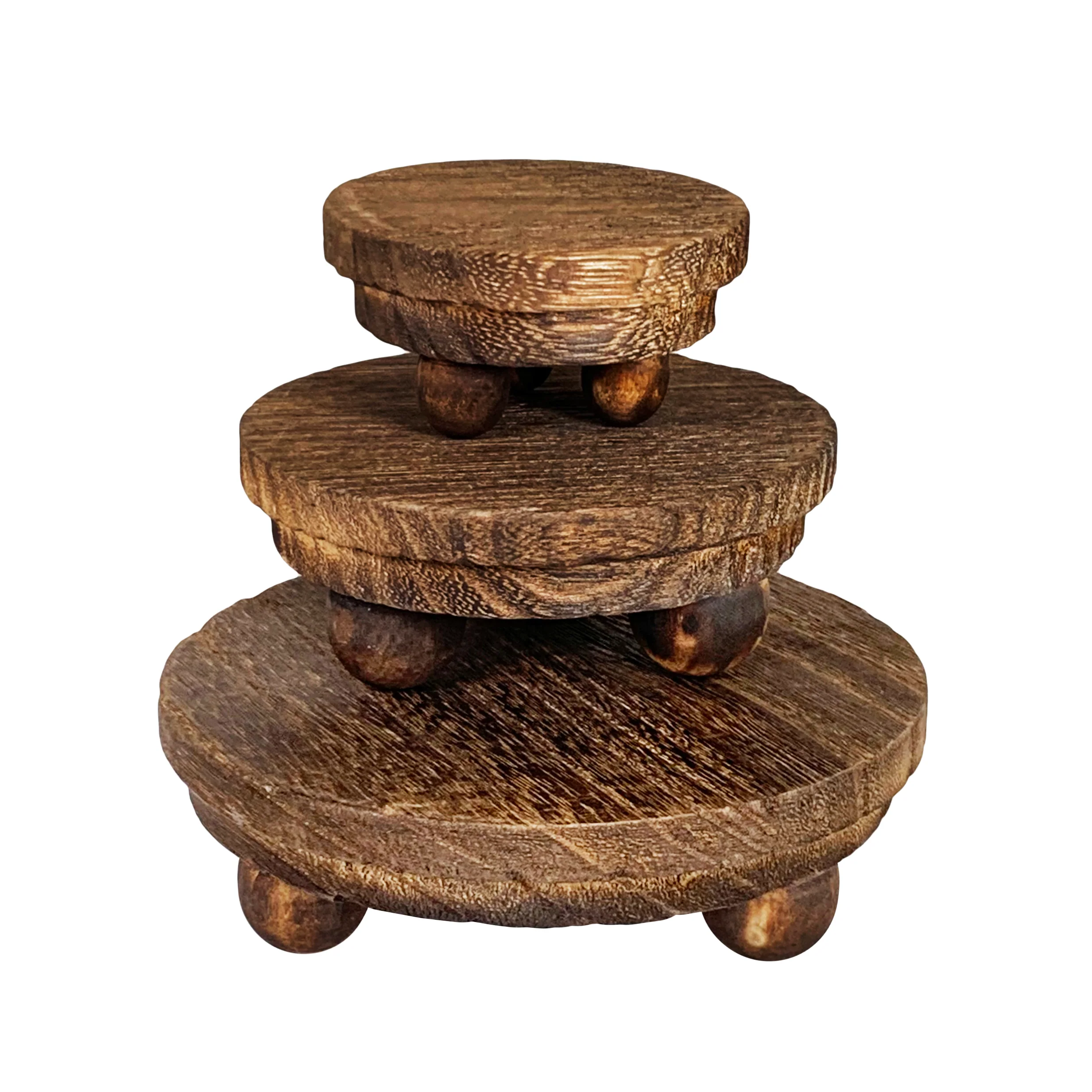 Round Wooden Display Risers, Rustic Brown, 3 pc