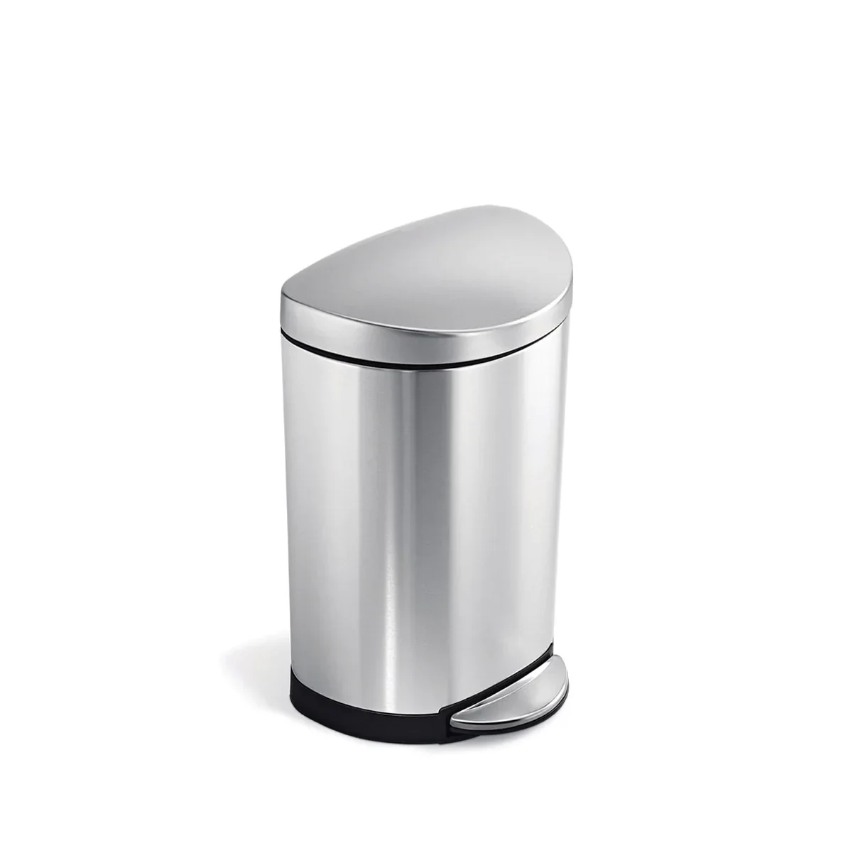 Semi-Round Step Trash Can, Brushed Stainless, 2.64 gal