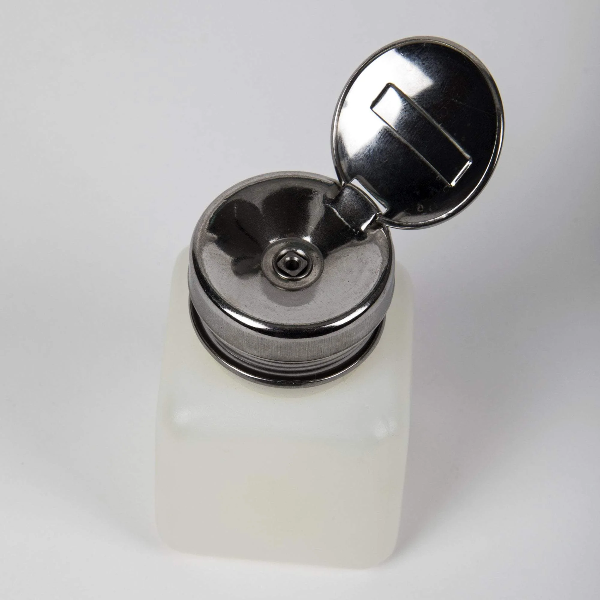 Square Liquid Pump Dispenser, Stainless Lid, Flip Cap, 4 oz - Image 2