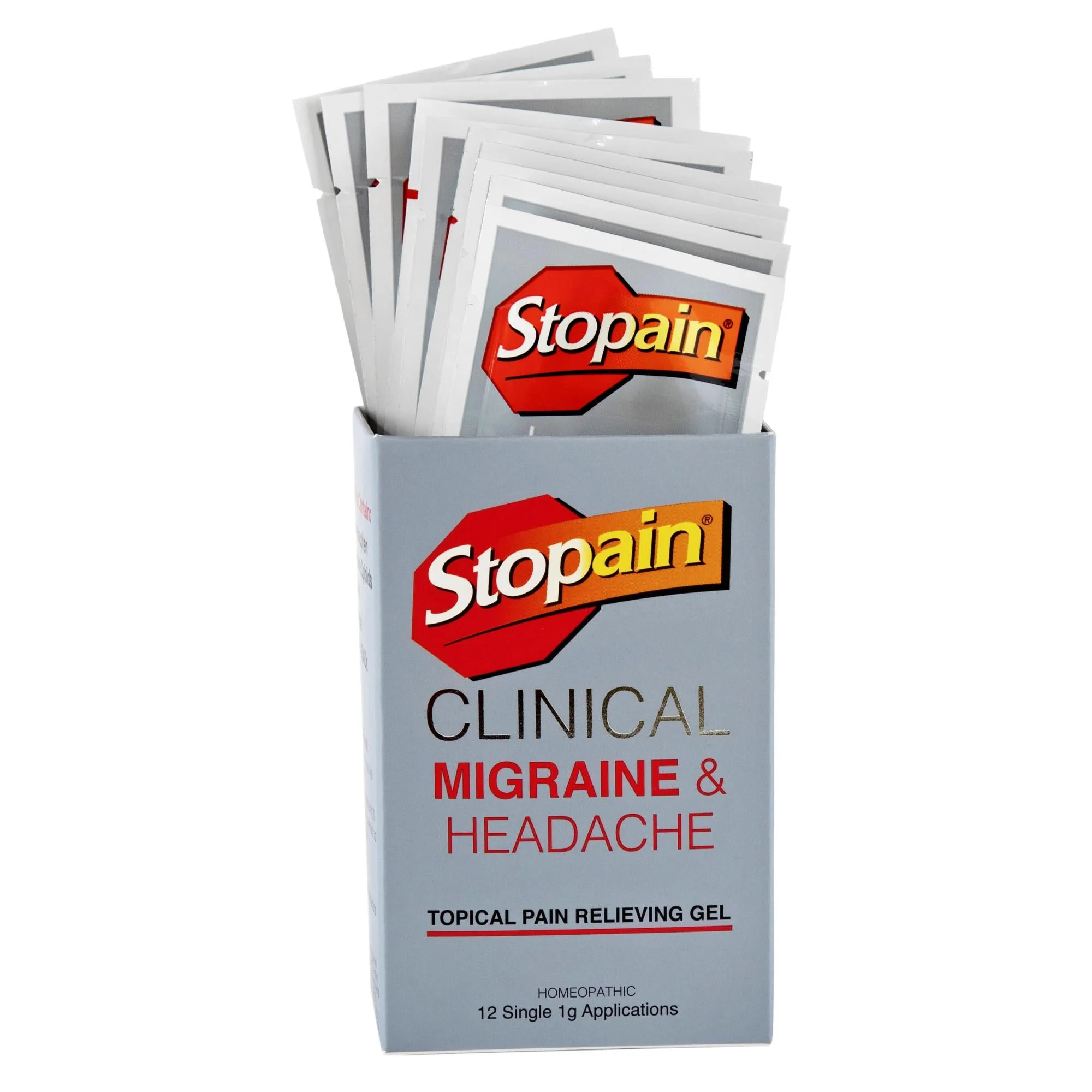 Stopain Clinical Migraine & Headache Gel, 1 gram, 12 ct